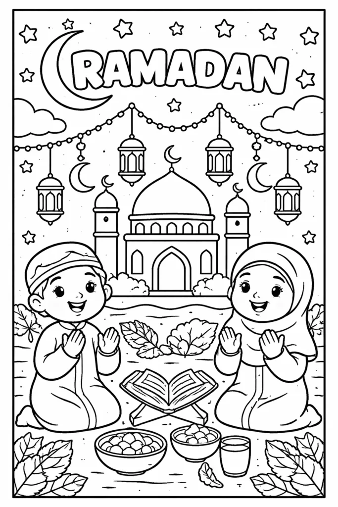 Ramadan Coloring Pages Free Printable for Kids - Design 1