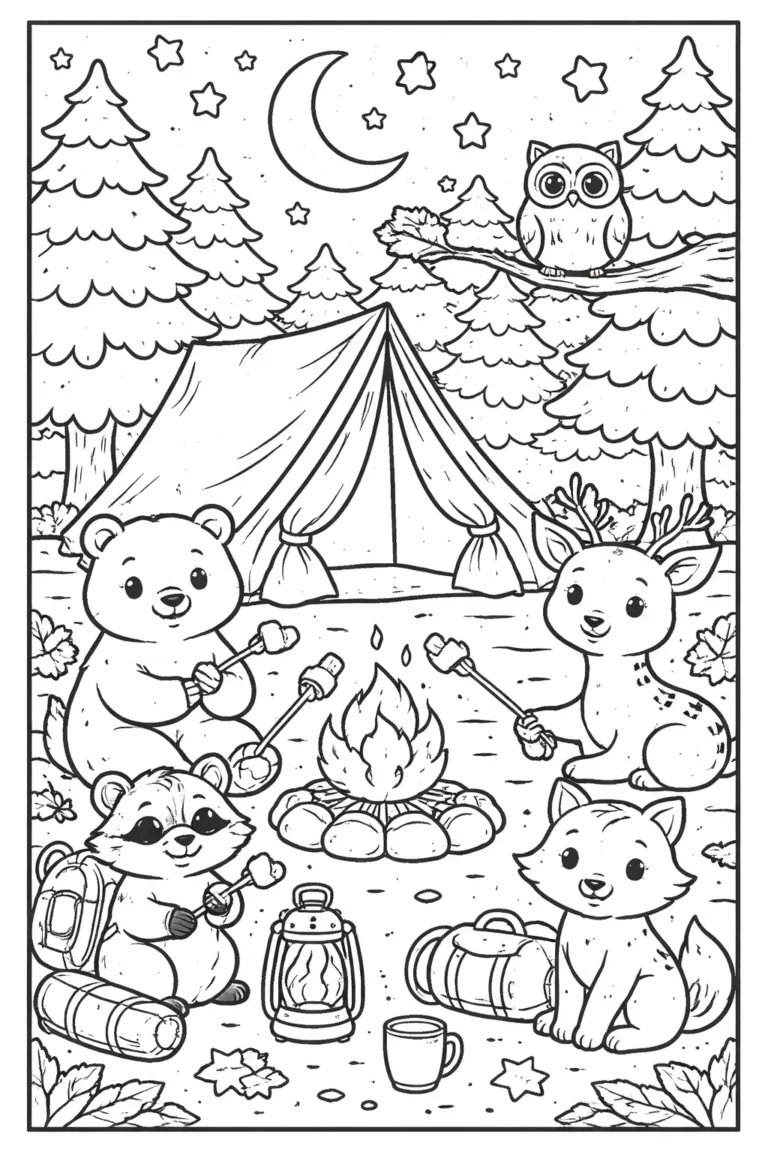 Forest Animals Camping Coloring Pages Free Printable