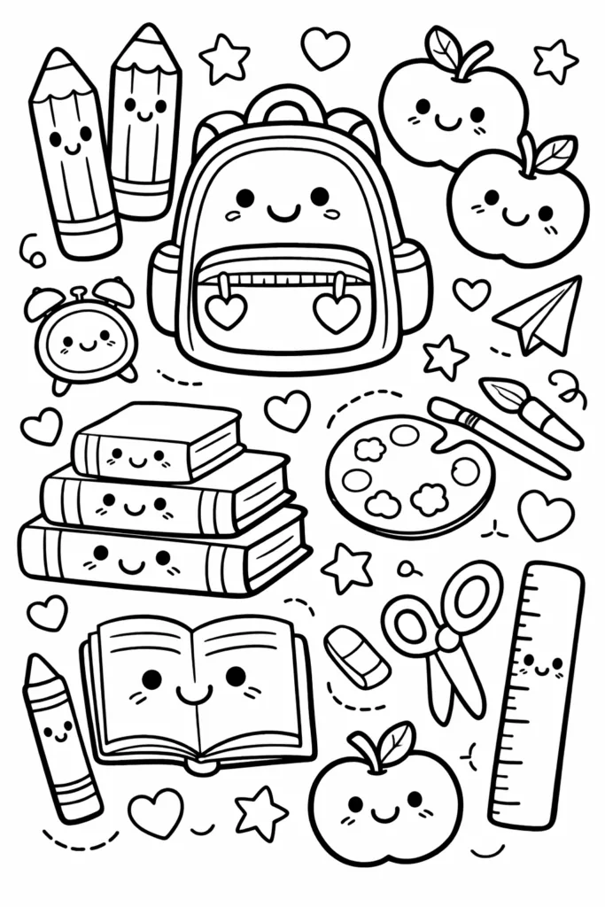 Back to School Coloring Pages Free Printable for Kids - Design 3