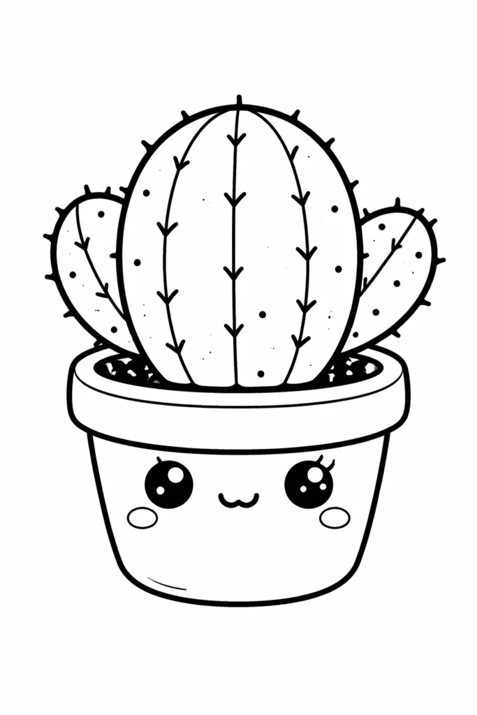 Cactus Coloring Pages Free Printable for Kids - Cute - Design 1