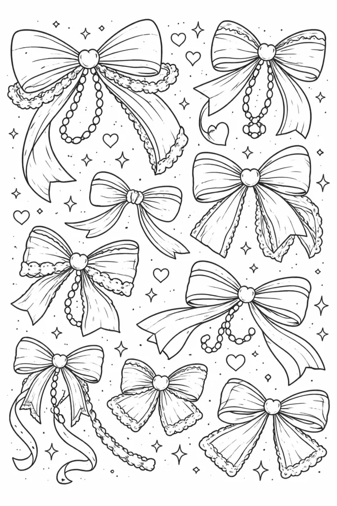 Bows coloring pages Free Printable for Kids & Adults - Design 4
