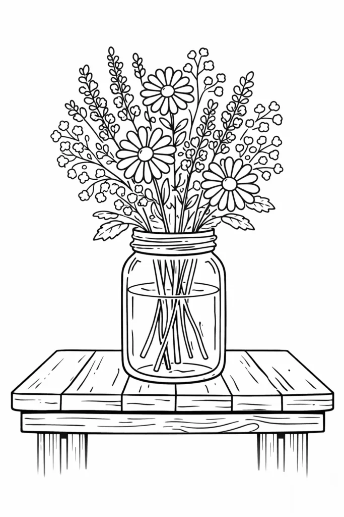 Wildflowers coloring pages Free Printable - Design 3