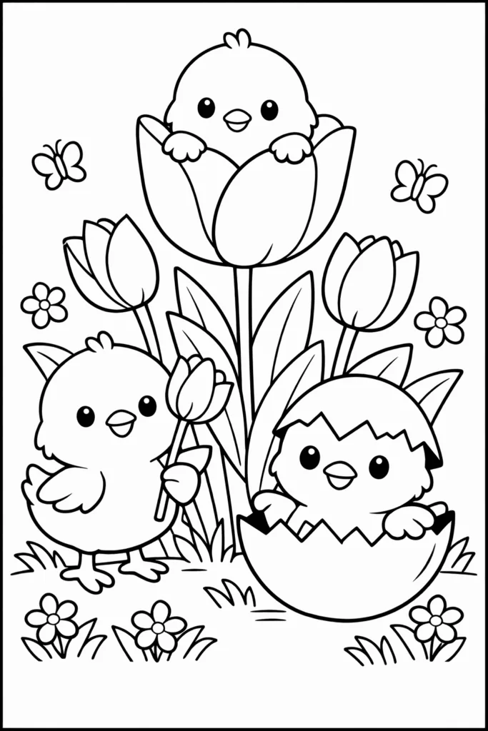 Cute Chicks Coloring Pages Free Printable for Kids - Adora - Design 1