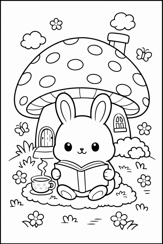 Cute Bunny Coloring Pages Free Printable - Adorable - Design 1