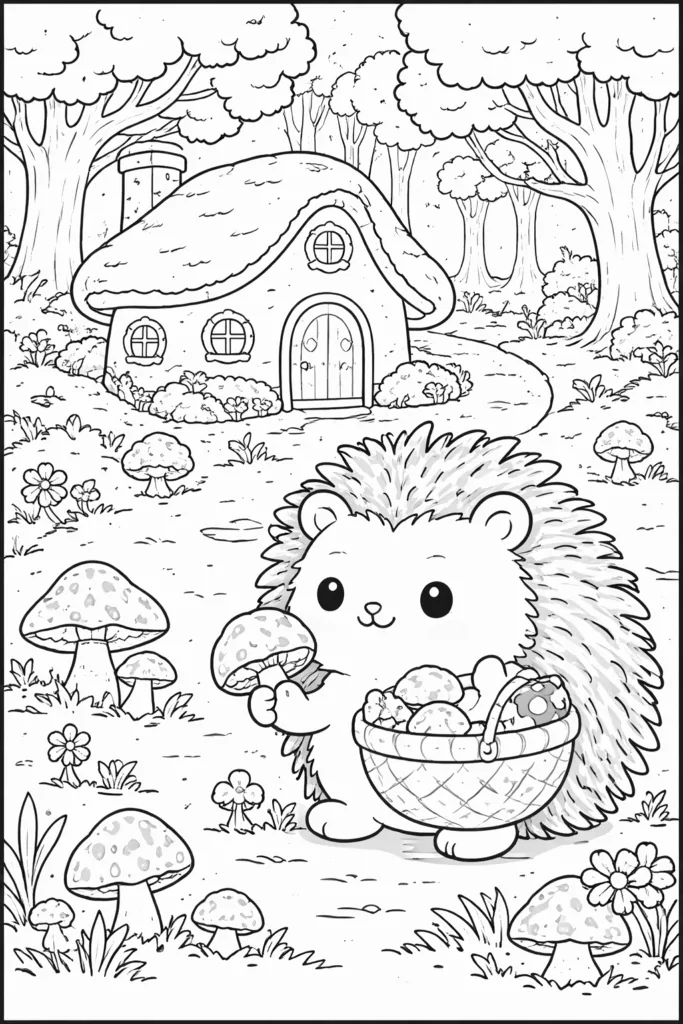Cute Hedgehog Coloring Pages Free Printable for Kids - Design 1