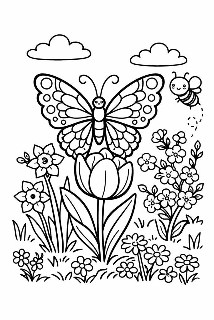 Spring Coloring Pages Free Printable for Kids - Cute - Design 4