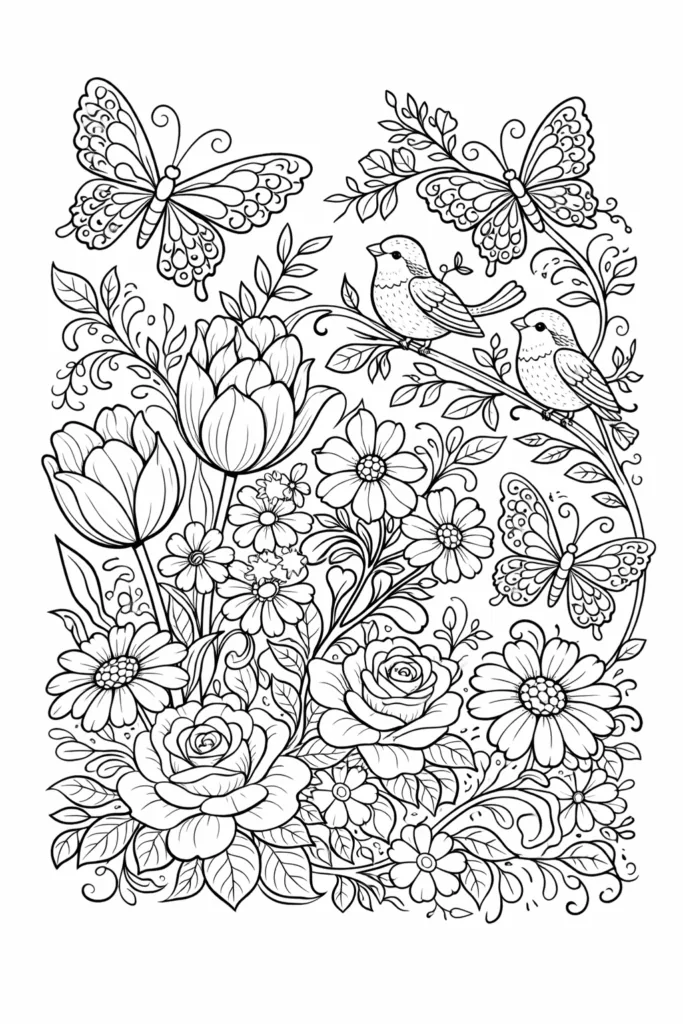 Spring Coloring Pages Free Printable for Kids - Creative - Design 3