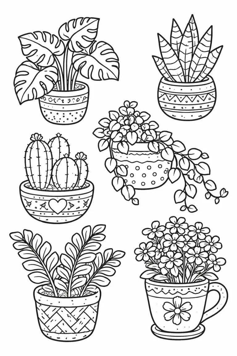 plants in pots coloring pages free printable
