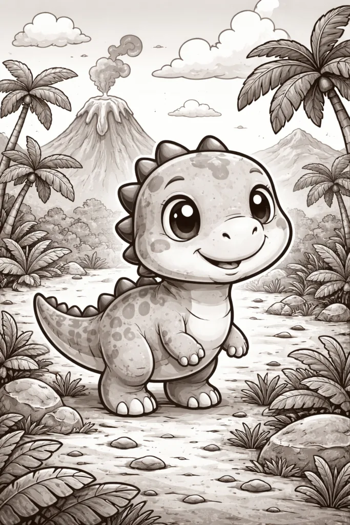 Cartoon dinosaur coloring pages free printable - Cute Dino - Design 1