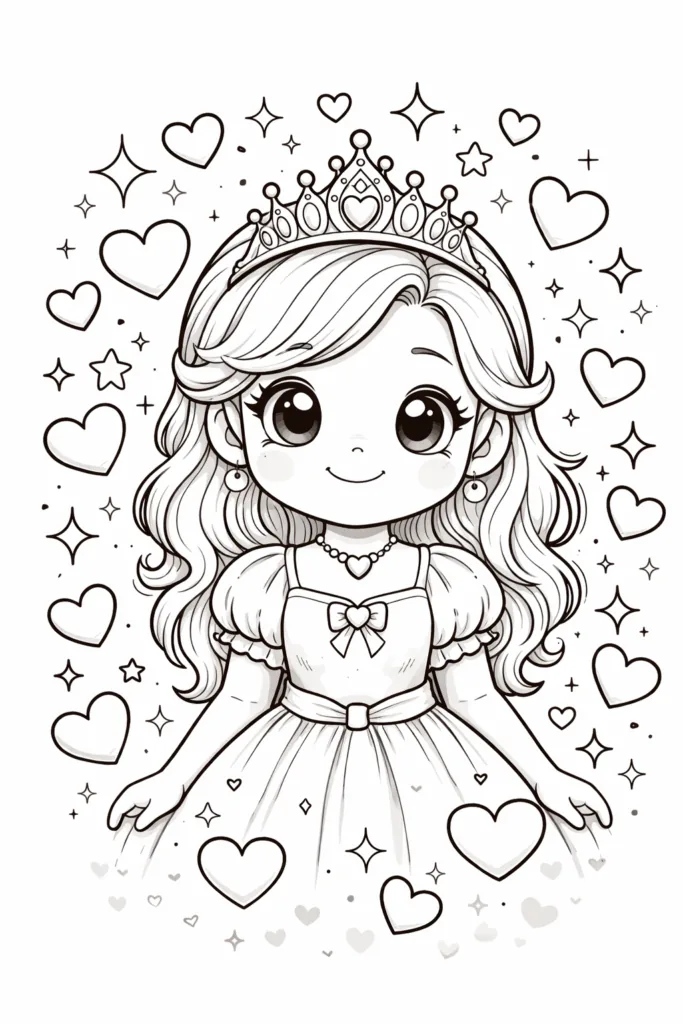 cartoon princess coloring pages free printable - Cute - Design 1