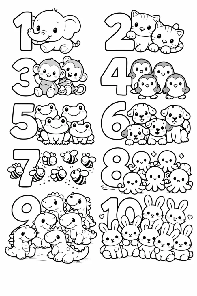 Numbers coloring pages for kids free printable - Learning - Design 1