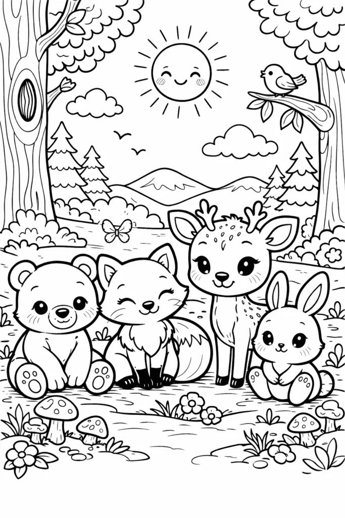 Forest Animals Coloring Pages Free Printable - Design 1