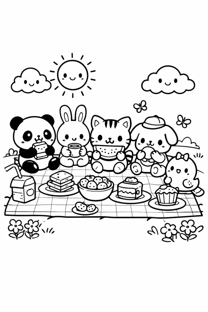 Kawaii Animals Coloring Pages Free Prinable - Cute - Design 1
