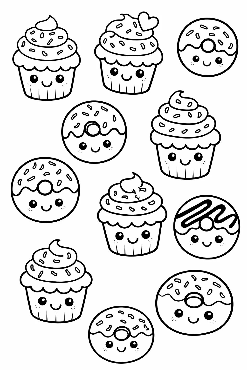 Cute Desserts Coloring Pages Free Printable - Design 1