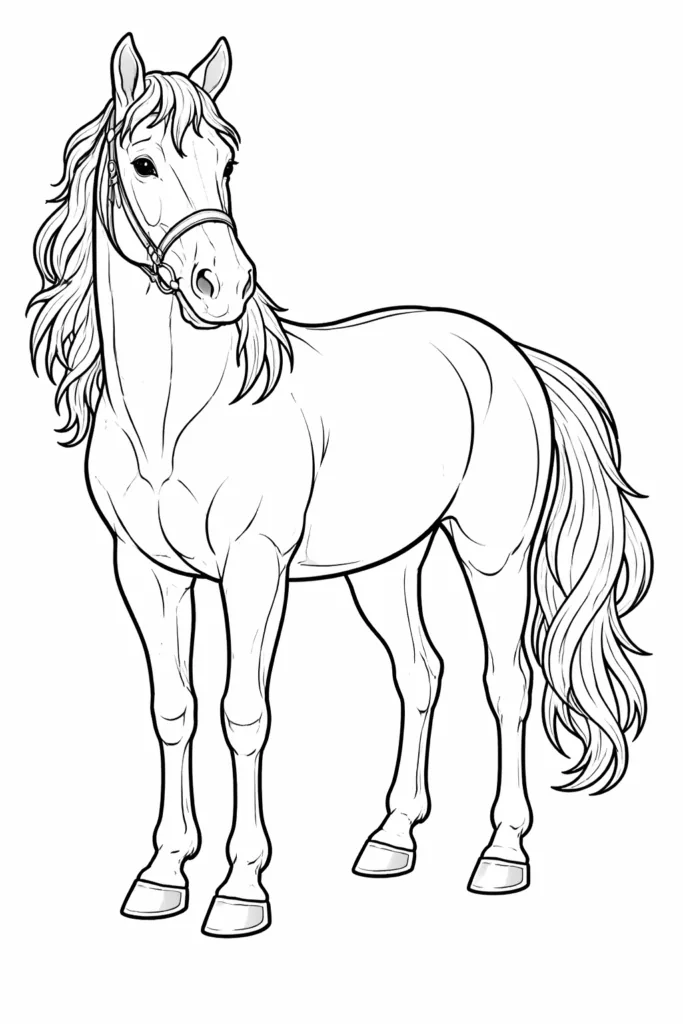 Realistic Horse Coloring Pages Free Printable - Design 1