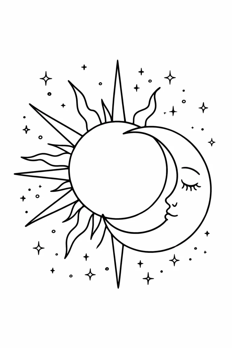 Sun and moon celestial coloring pages free printable