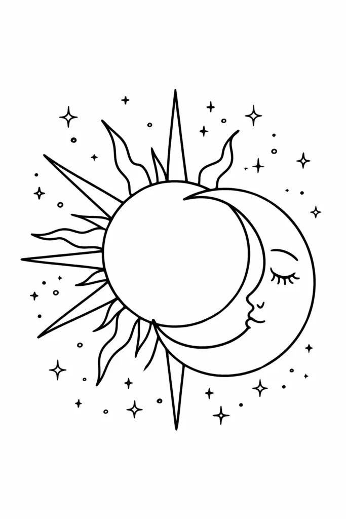Sun and Moon Celestial Coloring Pages Free Printable - Design 5
