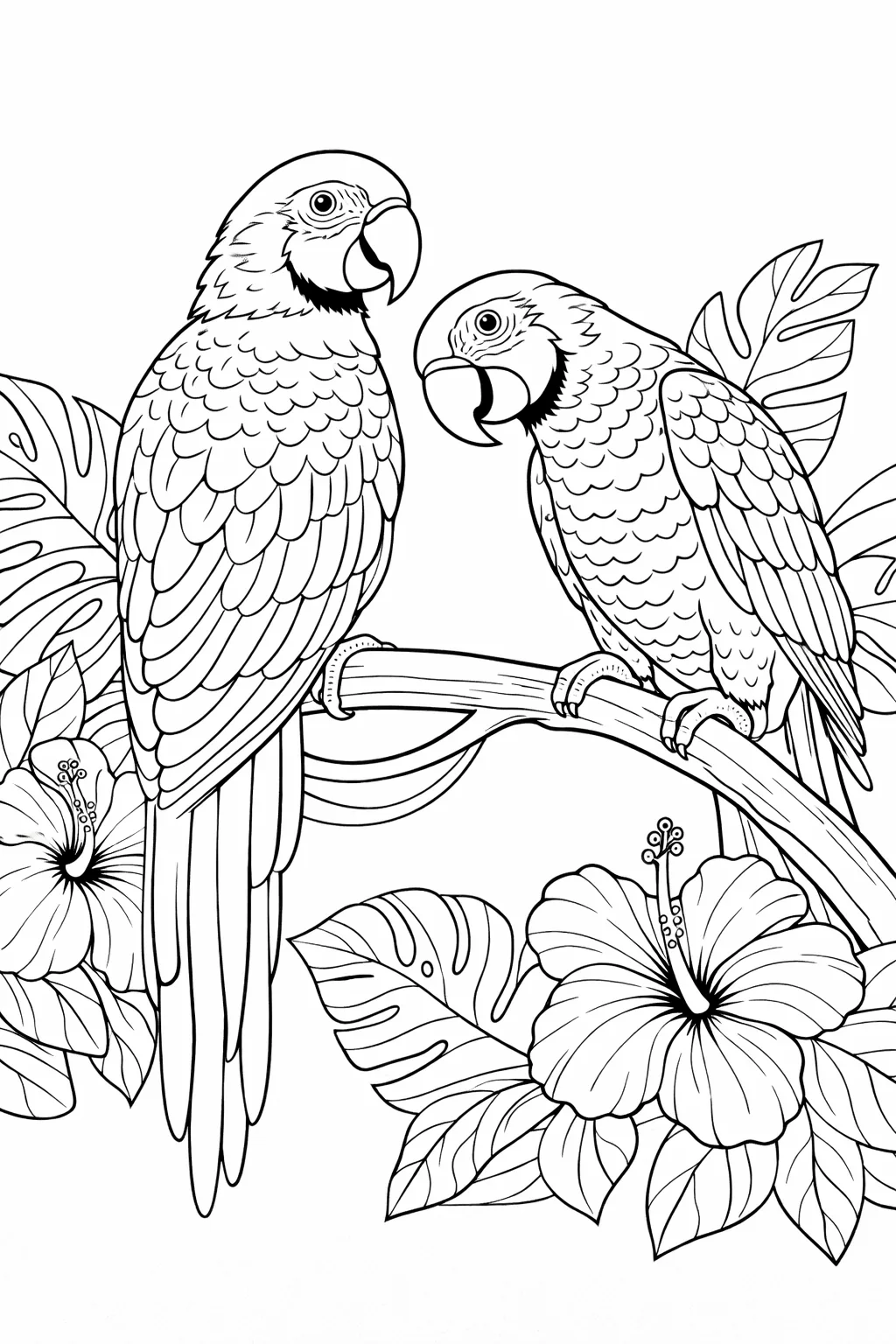 Parrots Coloring Pages Free Printable for Kids - Beautiful - Design 1
