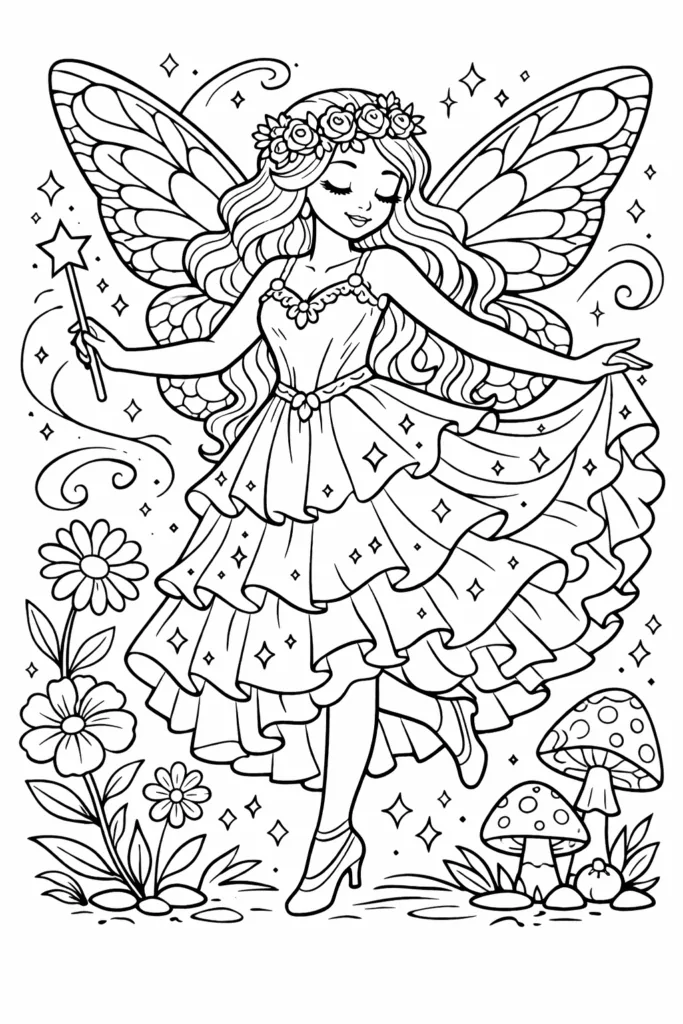 Princess Fairy Coloring Pages Free Printable for Kids - Design 2