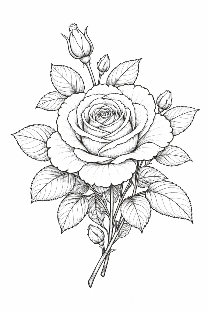 Rose Flower Coloring Pages Free Printable for Kids - Beau - Design 1