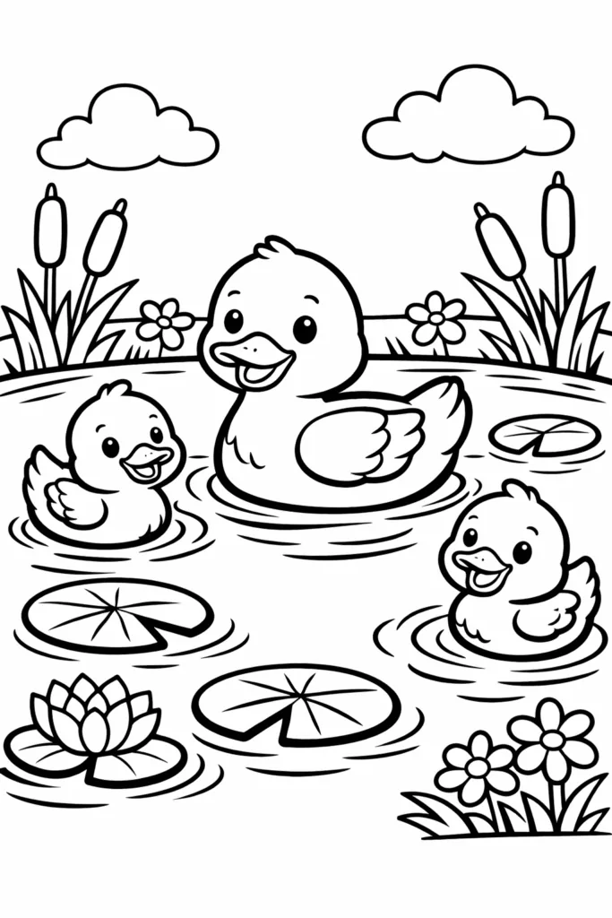 5 Ducks coloring pages free printable