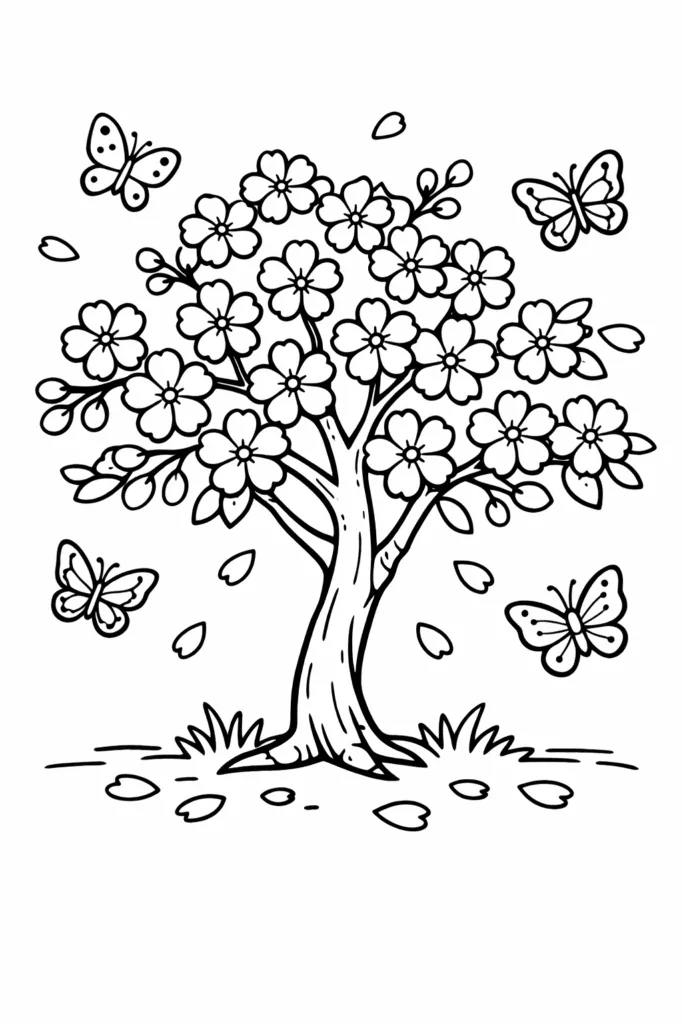 Cherry blossom tree coloring pages Free Printable - Design 1