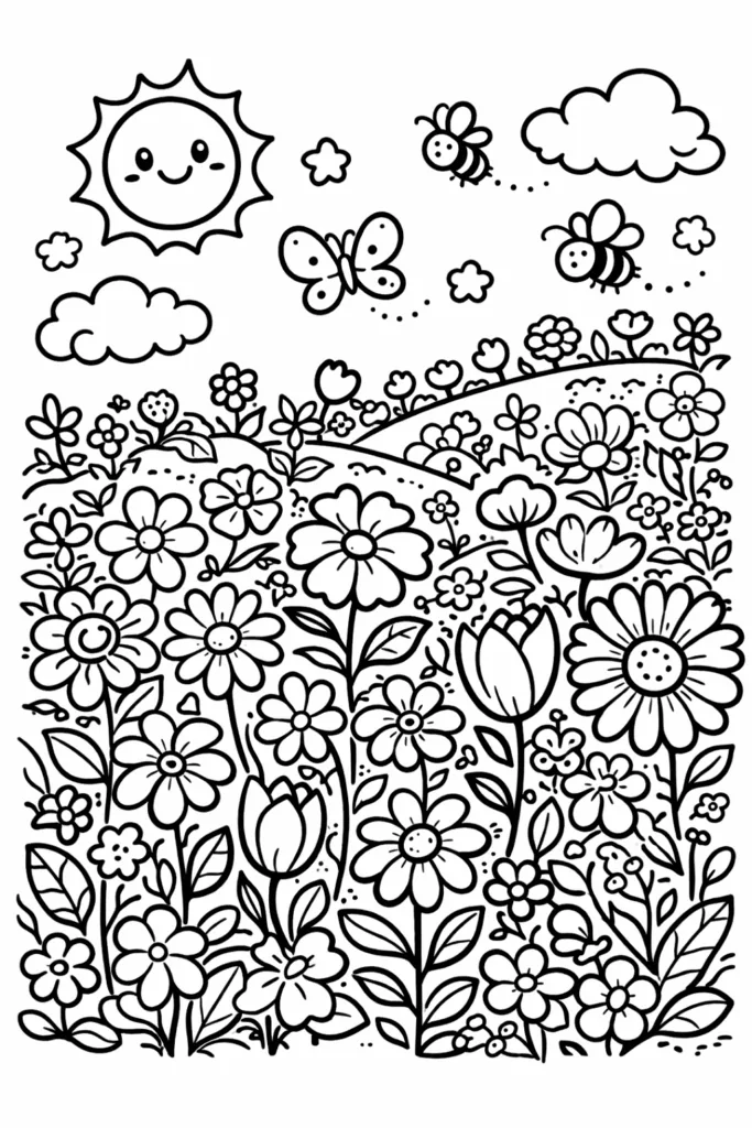 Wildflower meadow coloring pages free printable - Floral - Design 1