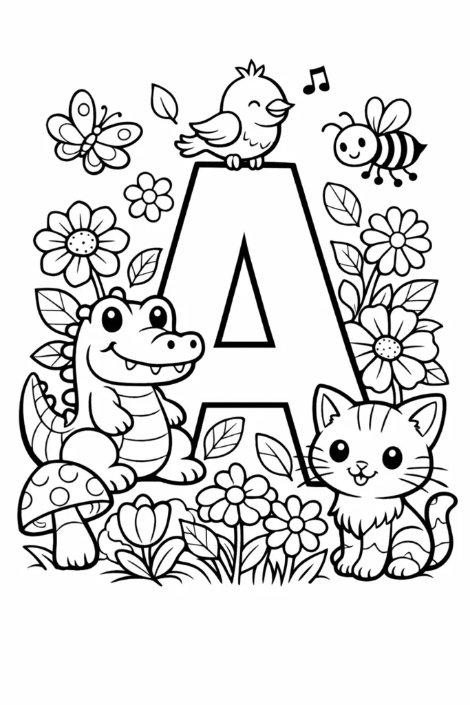 Alphabet Letter A Coloring Pages Free Printable for Kids - Design 5