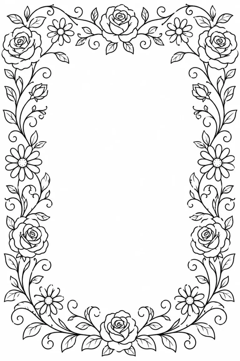 5 Floral Frames Coloring Pages Free Printable