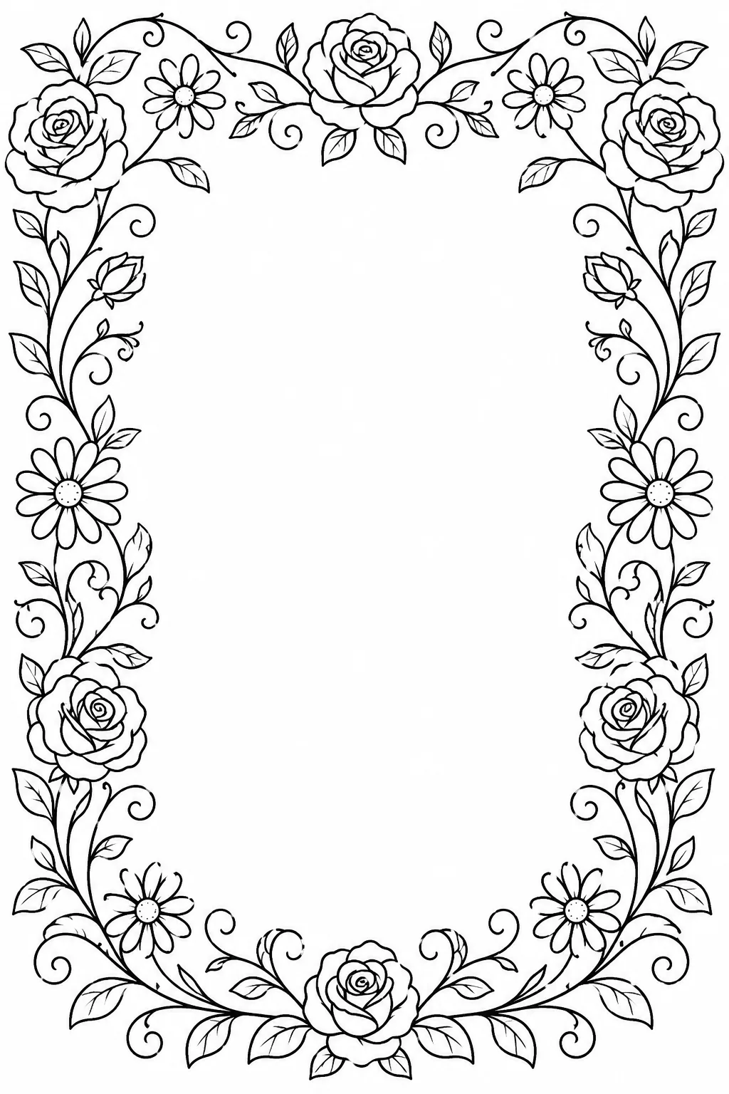 Floral Frames Coloring Pages Free Printable for Kids - Design 5