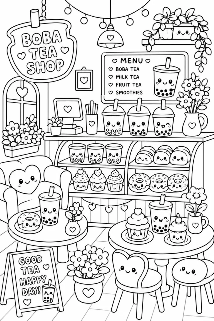 Boba Tea Coloring Pages Free Printable for Kids and Adults - Design 5