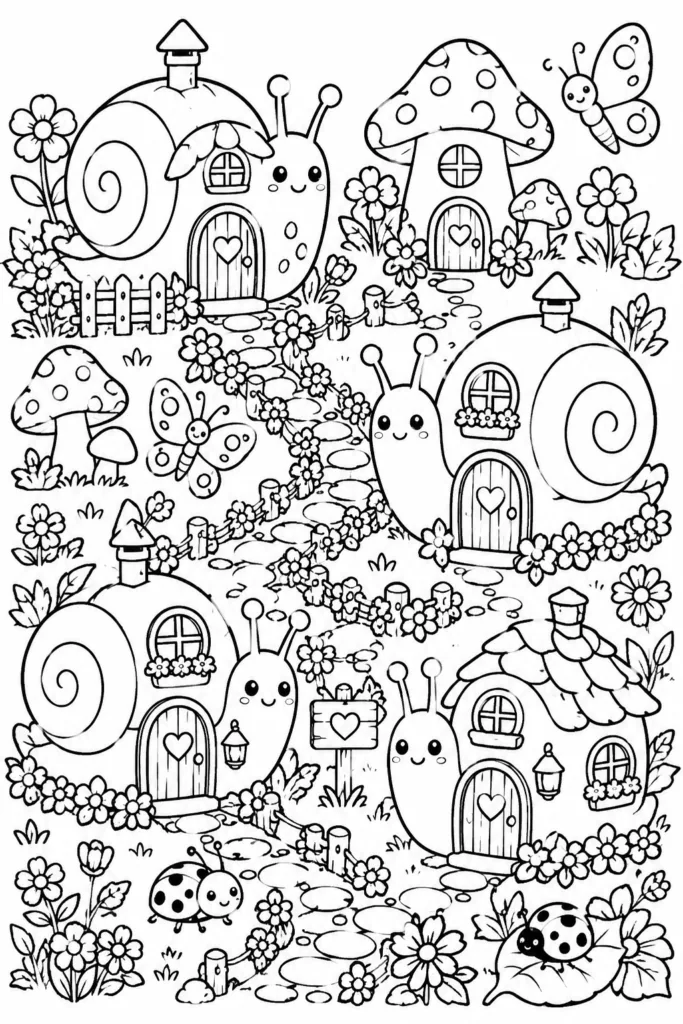 Snails Coloring Pages Free Printable for Kids - Cute - Design 5