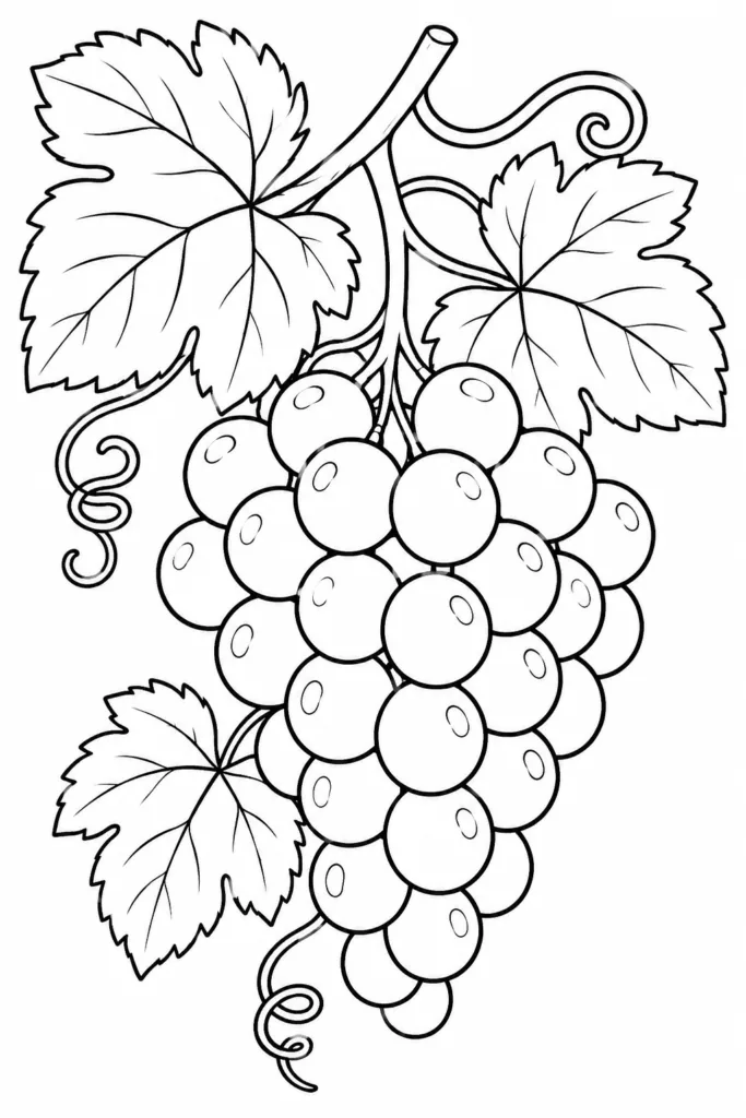 Grapes Coloring Pages Free Printable - Fruit Fun for Kids - Design 5