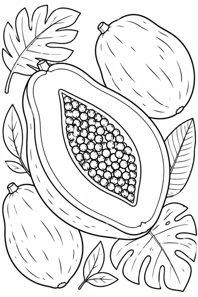 Papaya Coloring Pages Free Printable for Kids - Tropical - Design 5