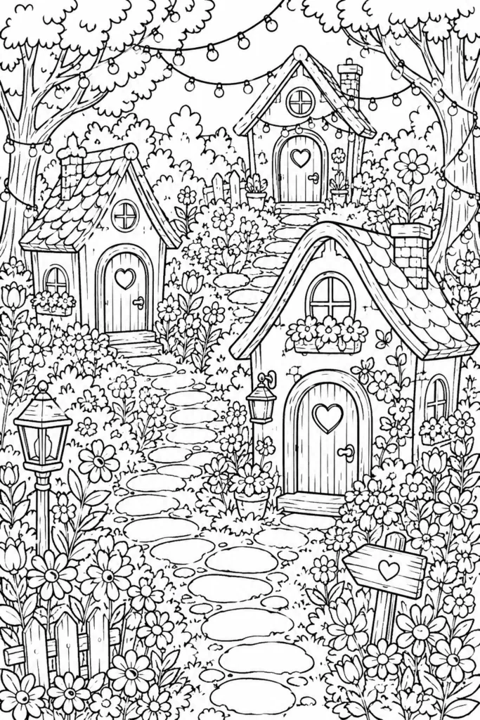 Whimsical Tiny Houses Coloring Pages Free Printable - Ador - Design 1