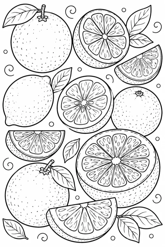 Citrus Fruits Coloring Pages Free Printable for Kids - Design 5