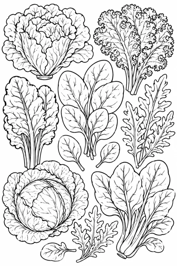 Leafy Vegetables Coloring Pages Free Printable for Kids - Design 5