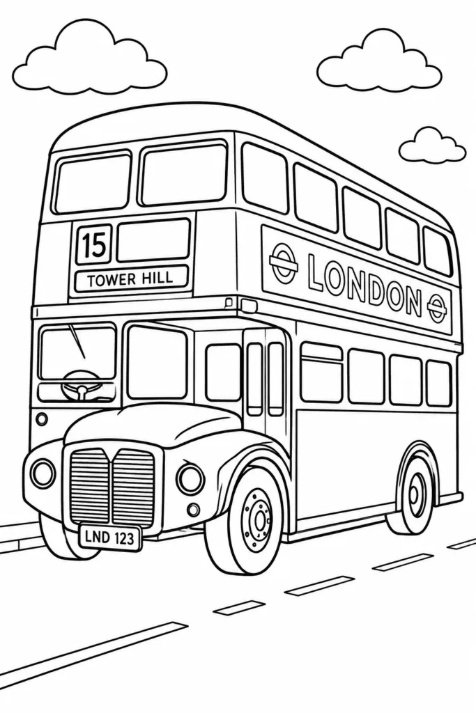Double Decker Bus Coloring Pages Free Printable - Design 3