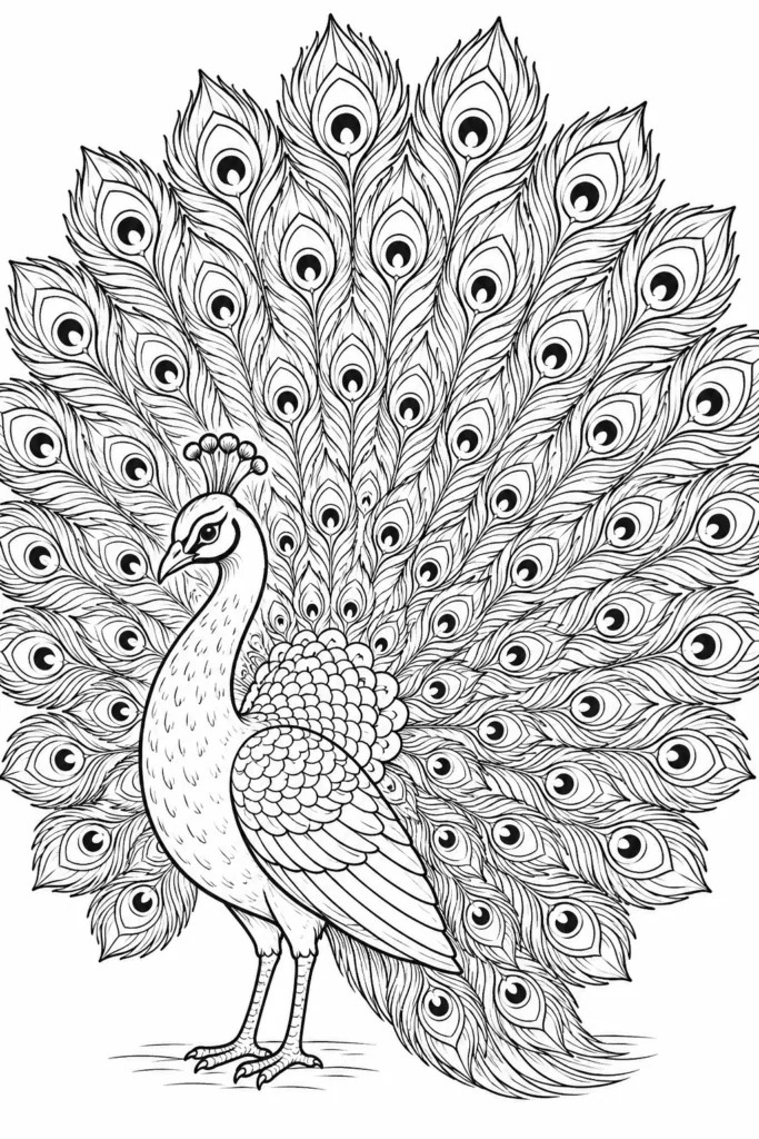 Peacock coloring pages free printable for Kids & Adults - Design 3