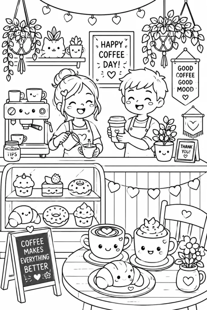 Coffee Shop Coloring Pages Free Printable - Design 1