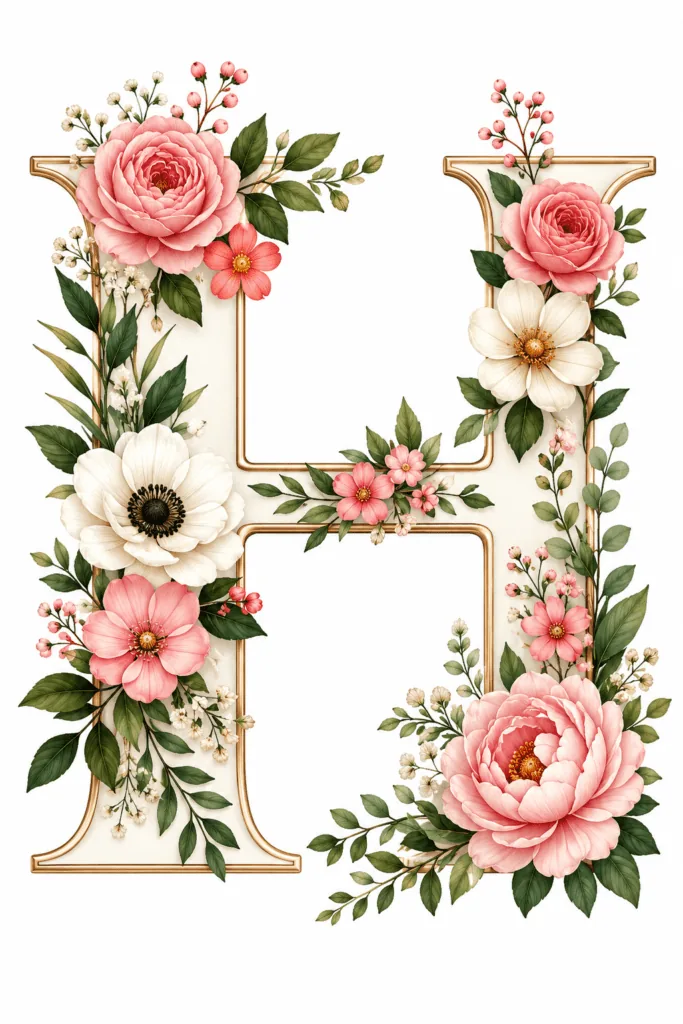 Alphabet Letter H Coloring Pages Free Printable for Adults - Design 5
