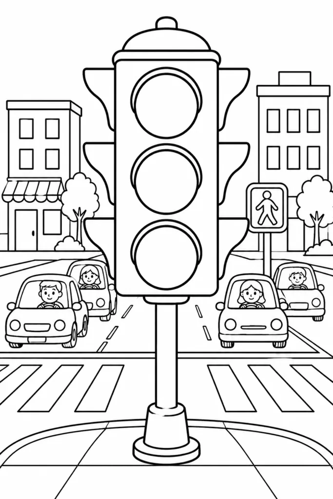 Traffic Signals Coloring Pages Free Printable for Kids - Design 5
