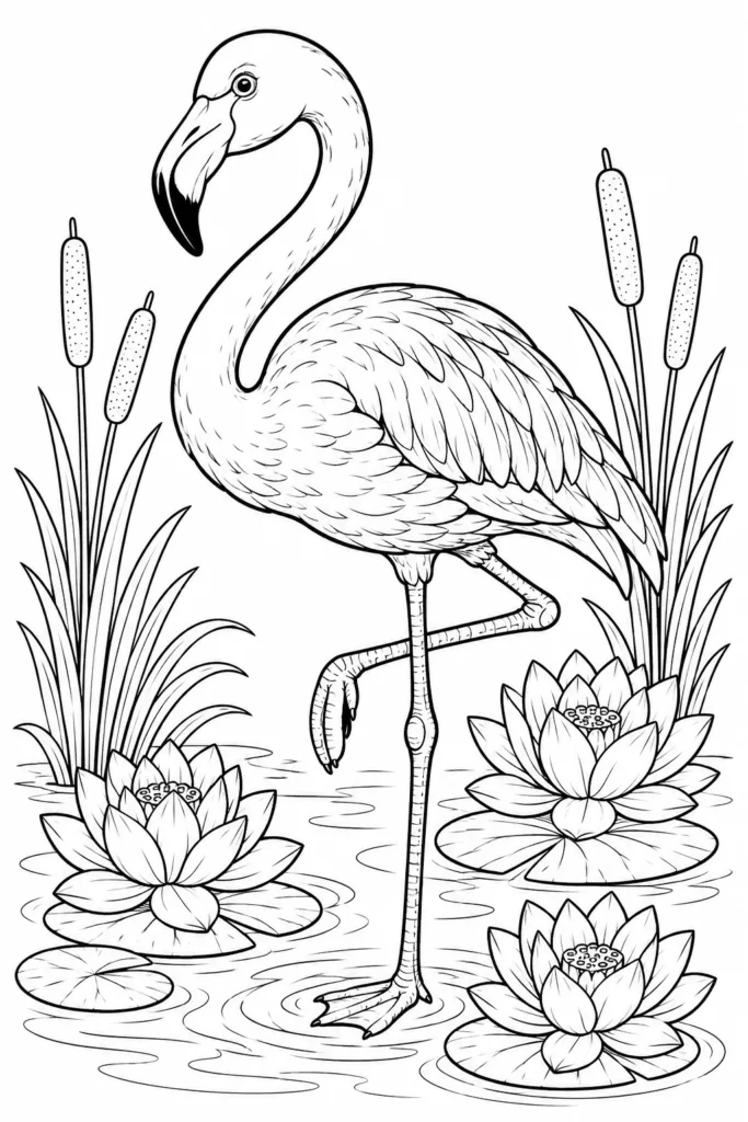 Flamingo Coloring Pages Free Printable for Kids - Cute - Design 5