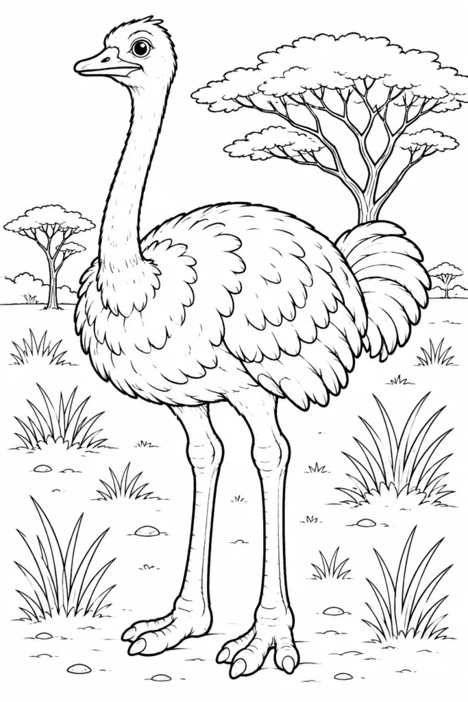 Ostrich Coloring Pages Free Printable for Kids - Cute Bird - Design 5
