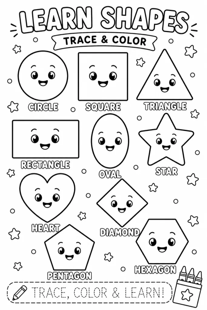 Shapes Coloring Pages Free Printable for Kids - Educationa - Design 1