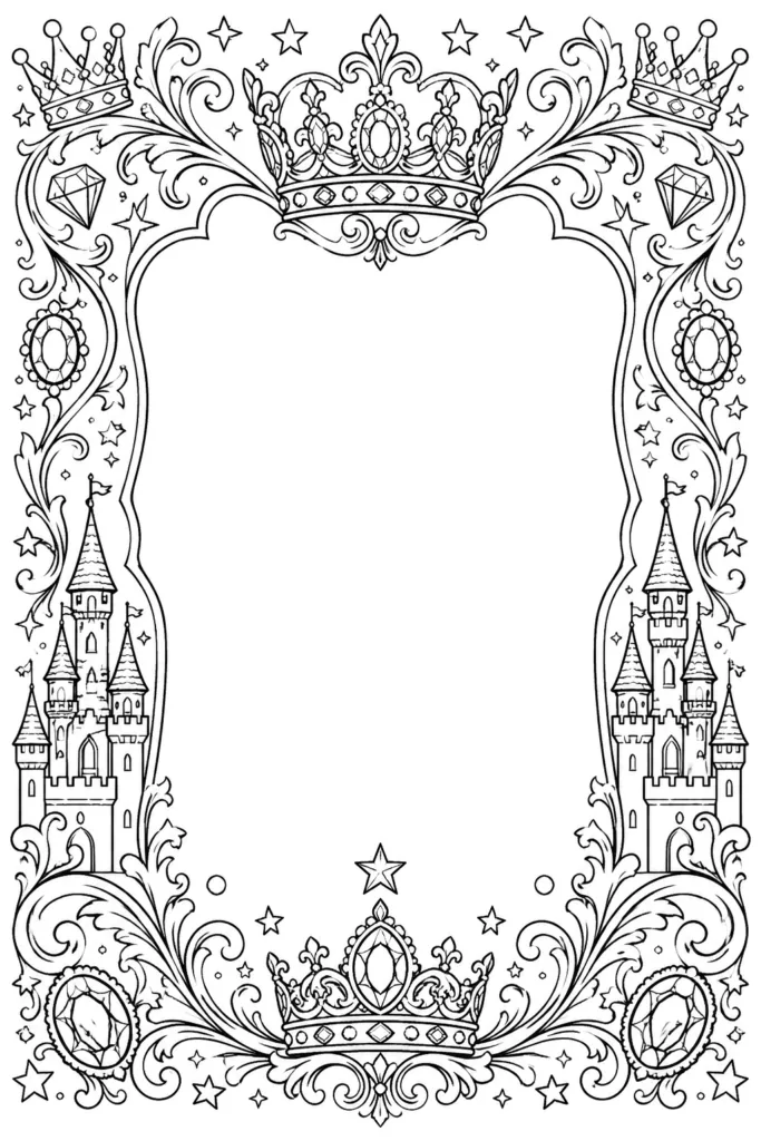 Royal Frame Coloring Pages Free Printable for Kids - Elega - Design 2