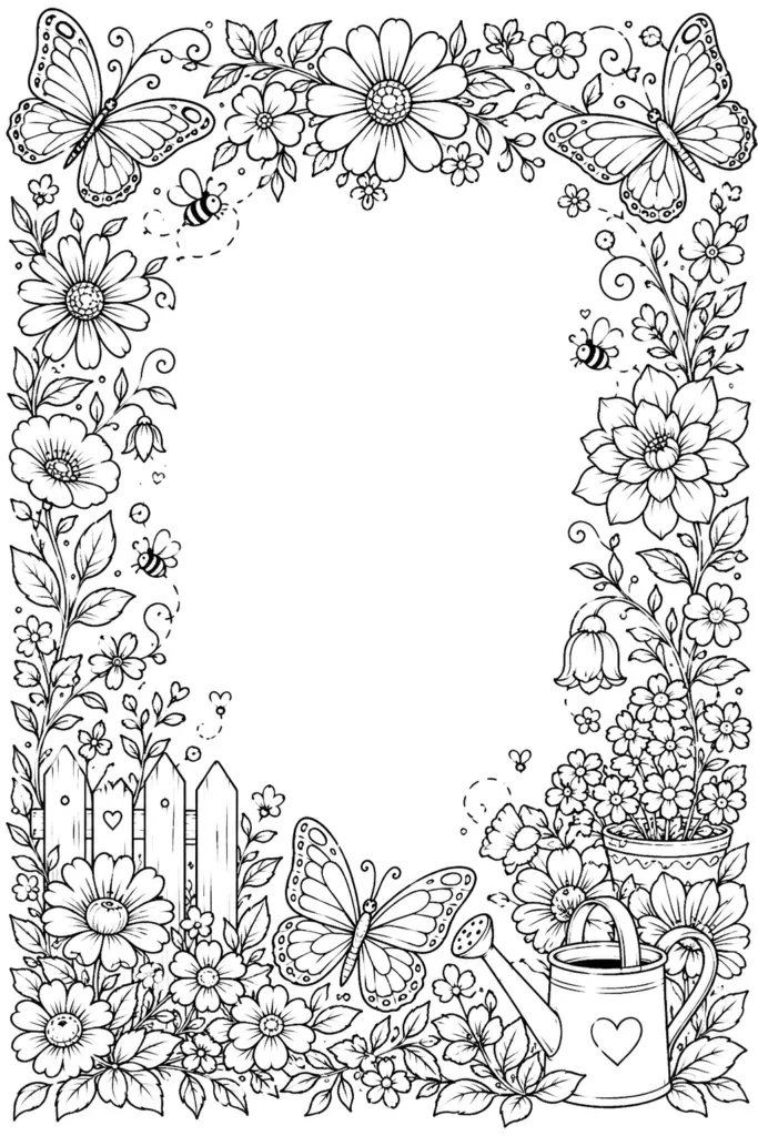 Floral Frame Coloring Pages Free Printable for Kids - Beau - Design 1
