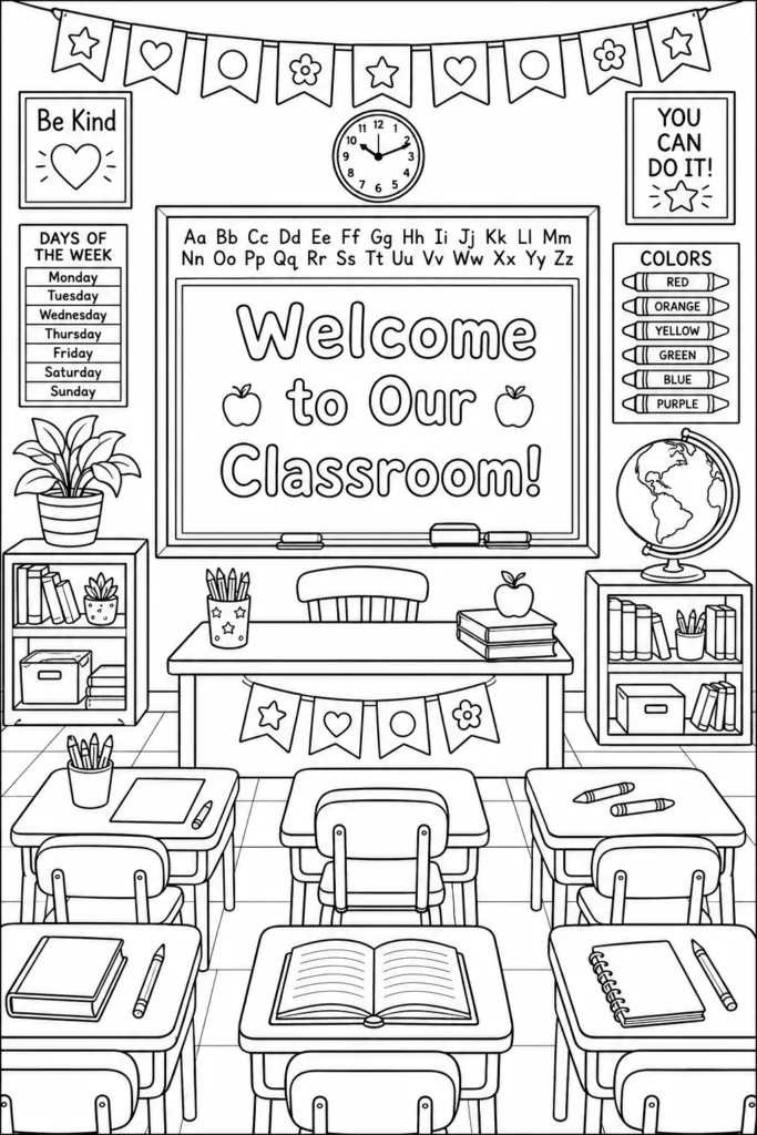 Back to School Coloring Pages Free Printable - Design 1