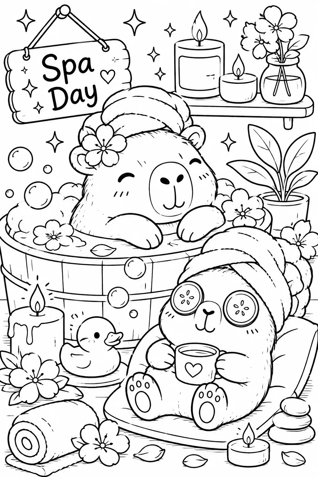 Cute Capybara Coloring Pages Free Printable for Kids - Design 1