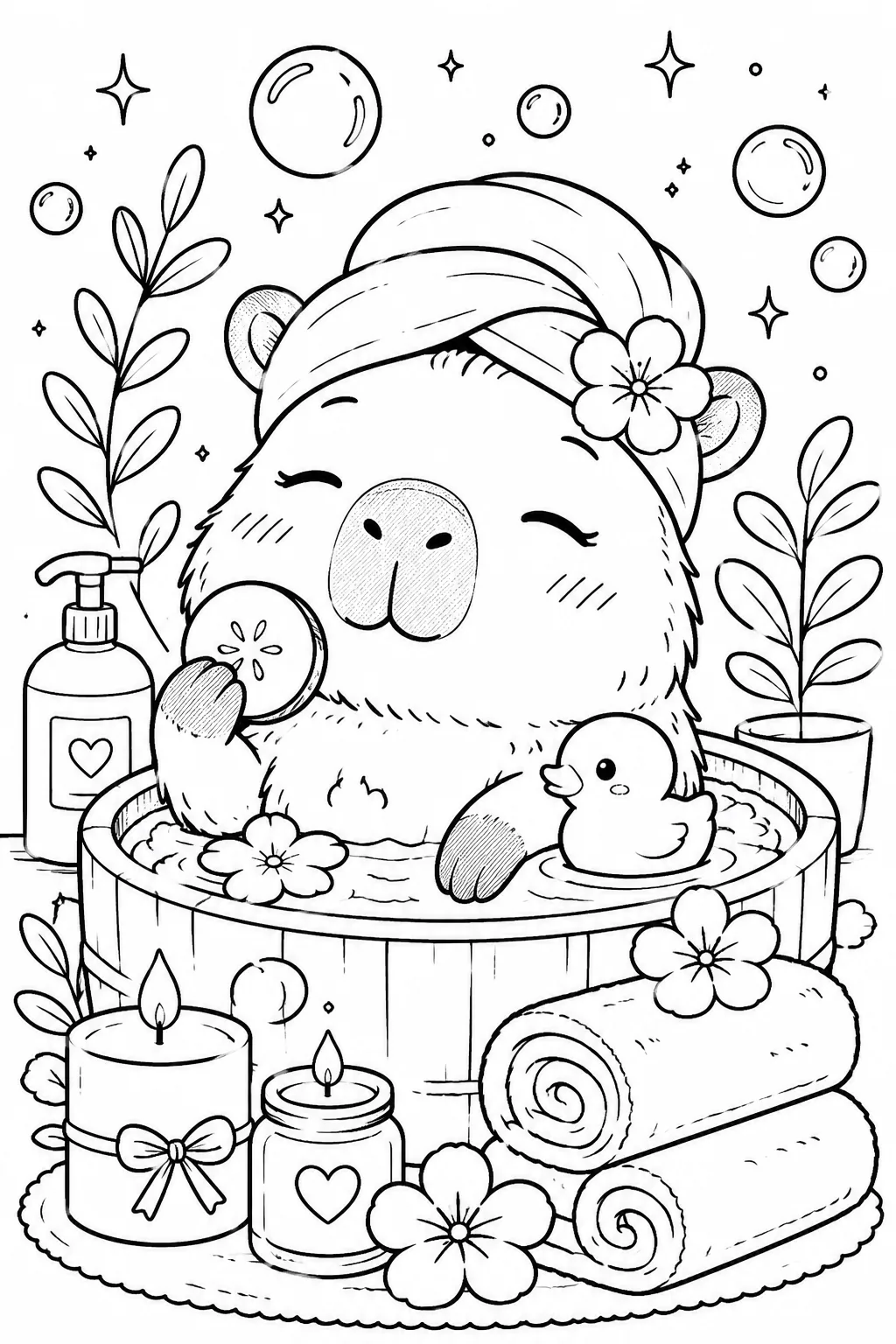 Cute Capybara Coloring Pages Free Printable for Kids - Design 2
